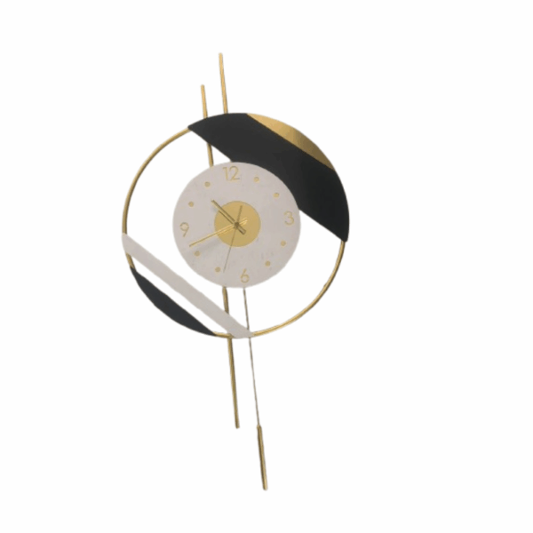Montre murale muette en métal avec pendule doré décoration