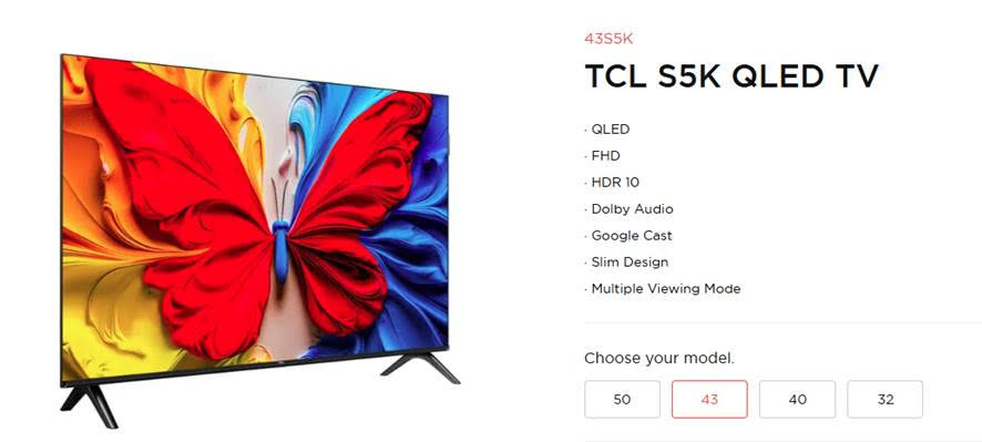 TV TCL QLED 43'' design et audio Tunisie