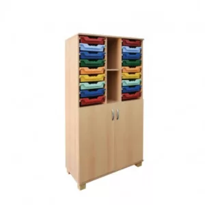Rangement A 18 Bacs En Plastique + 2 Portes Sotufab – Hêtre – MA20