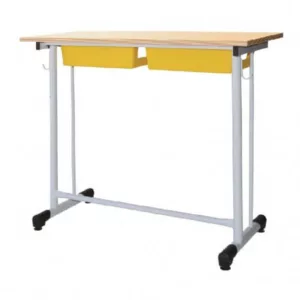 TABLE ECOLIER BIPLACE A DEGAGEMENT LATERAL + RANGEMENT PLASTIQUE