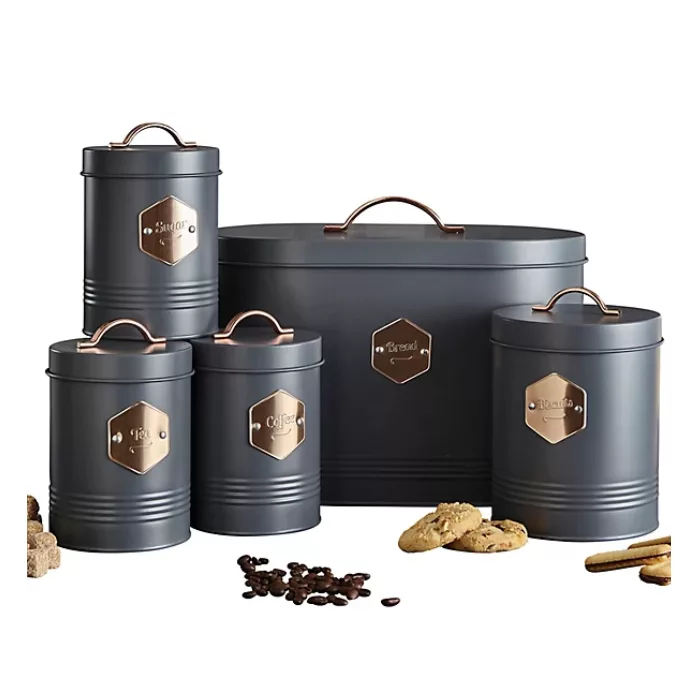 5 boîtes de cuisine élégantes – mates et cuivrées – Noires