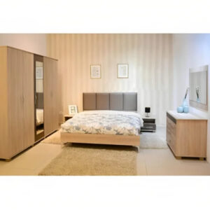 CHAMBRE ADULTE SARRA SOTUFAB 5 PORTES LIT 190X160CM CHÊNE BRUT / MOKA