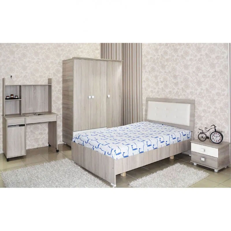CHAMBRE JUNIOR ZEINEB 3 PORTES LIT 120X190CM CHÈNE BRUT / BLANC (CHE24CB-BC001)